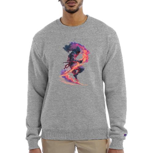 Flaming Ninja Warrior Fantasy Design - Champion Unisex Powerblend Sweatshirt 