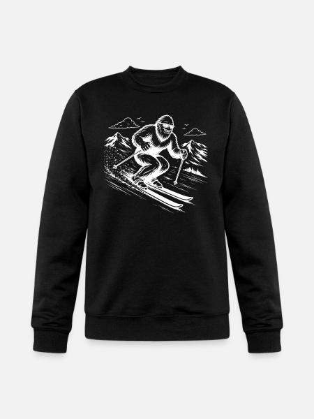 Bigfoot Sasquatch Skier in the Mountains - Champion Unisex Powerblend Sweatshirt  - black