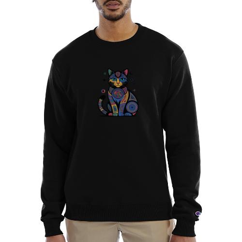 Vibrant Geometric Cat Mandala - Champion Unisex Powerblend Sweatshirt 