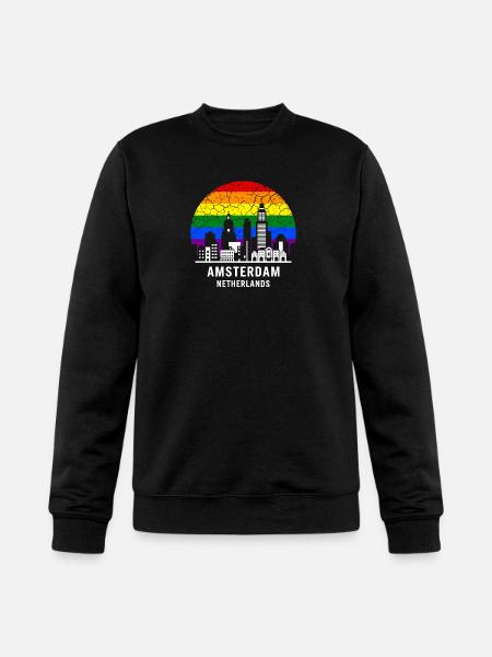 Amsterdam Skyline Rainbow Illustration - Champion Unisex Powerblend Sweatshirt - black
