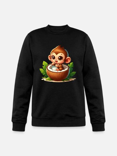 Monkey Relaxing Inside Coconut - Champion Unisex Powerblend Sweatshirt - black