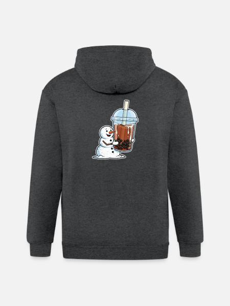 Snowman Bubble Tea Cup - Gildan Heavy Blend Adult Zip Hoodie - deep heather