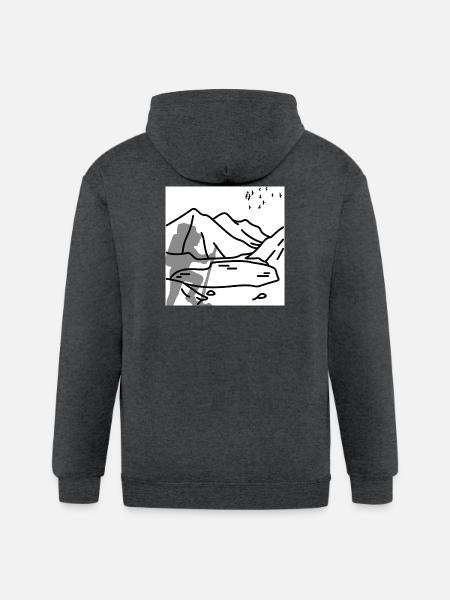 Minimal Mountain Birds Line Art - Gildan Heavy Blend Adult Zip Hoodie - deep heather