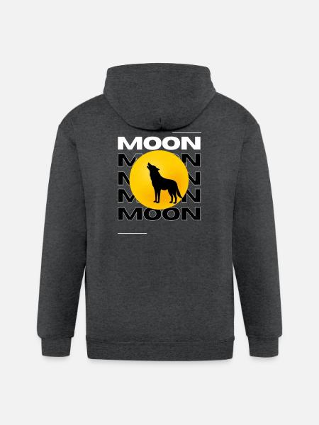 Howling Wolf Full Moon Graphic - Gildan Heavy Blend Adult Zip Hoodie - deep heather