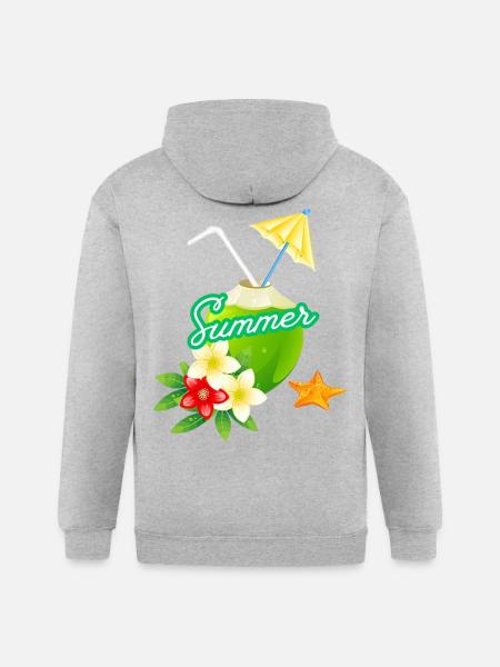 Tropical Summer Coconut with Flowers - Gildan Heavy Blend Adult Zip Hoodie - heather gray