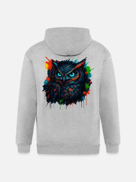 Owl Neon Splash - Gildan Heavy Blend Adult Zip Hoodie - heather gray