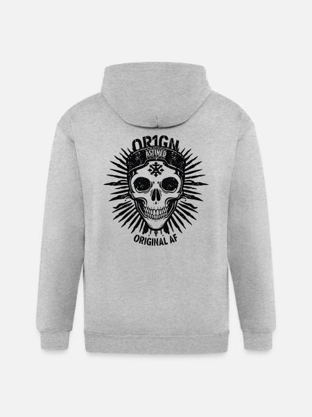 Dark Sunburst Skull Emblem - Gildan Heavy Blend Adult Zip Hoodie - heather gray