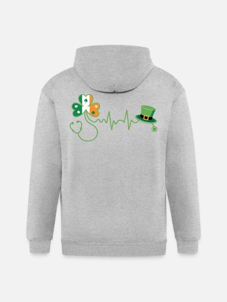 Stethoscope Shamrock Heartbeat - Gildan Heavy Blend Adult Zip Hoodie - heather gray