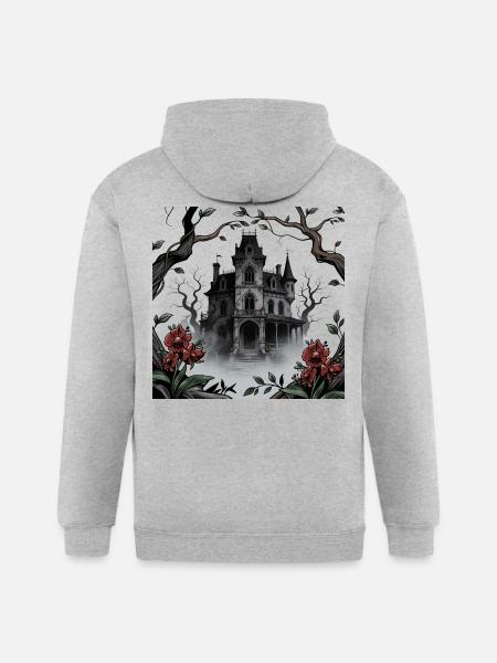 Gothic Manor in Mist - Gildan Heavy Blend Adult Zip Hoodie - heather gray