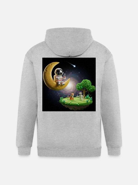 Astronaut on Moonlit Island - Gildan Heavy Blend Adult Zip Hoodie - heather gray