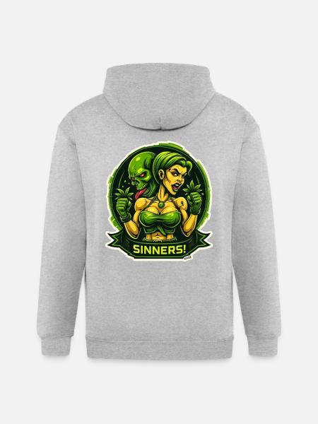 Sinners! Green Femme vs Demon - Gildan Heavy Blend Adult Zip Hoodie - heather gray