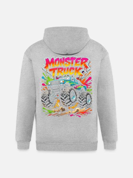 Monster Truck Neon Splash - Gildan Heavy Blend Adult Zip Hoodie - heather gray