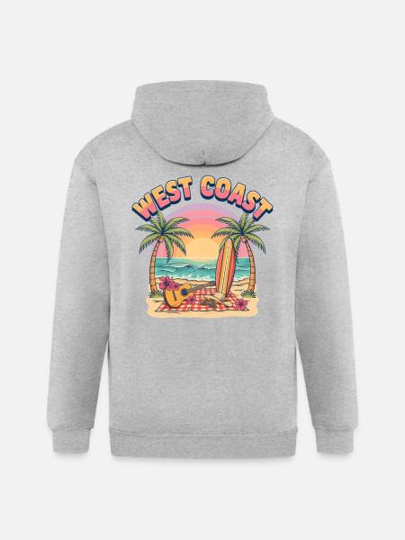 West-Coast-Surf-Vibe-Retro-California-Beach-Sun - Gildan Heavy Blend Adult Zip Hoodie - heather gray