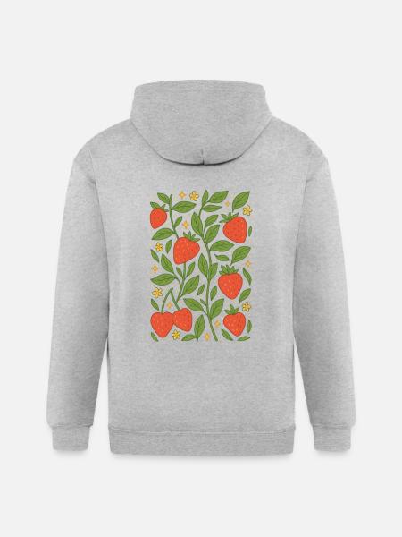 Strawberry Garden Pattern - Gildan Heavy Blend Adult Zip Hoodie - heather gray - Back