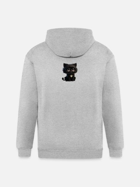Black Kitty Glasses Heart Pendant - Gildan Heavy Blend Adult Zip Hoodie - heather gray