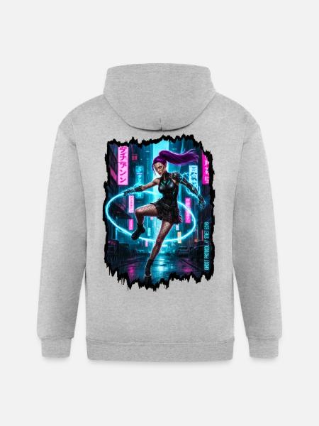 Cyberpunk Aesthetic — Phantom Protocol - Gildan Heavy Blend Adult Zip Hoodie - heather gray