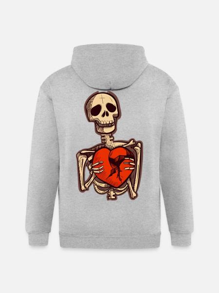 Sad Skeleton Holding Broken Heart - Gildan Heavy Blend Adult Zip Hoodie - heather gray