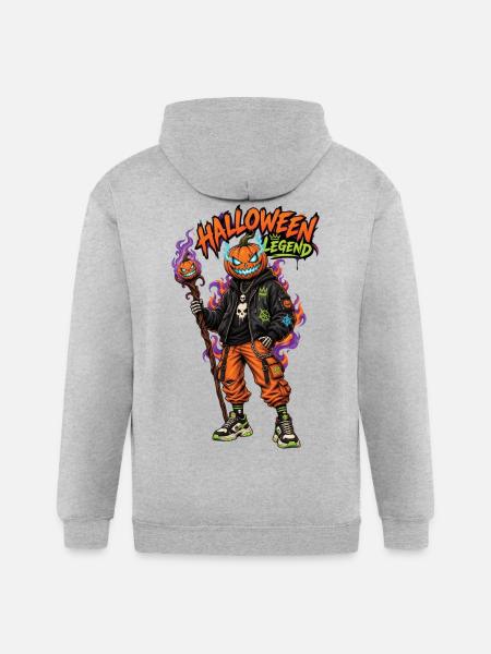 Halloween Legend Pumpkin Head Streetwear - Gildan Heavy Blend Adult Zip Hoodie - heather gray