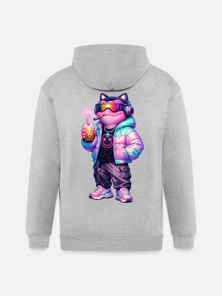 Retro CyberPunk Frog - Gildan Heavy Blend Adult Zip Hoodie - heather gray