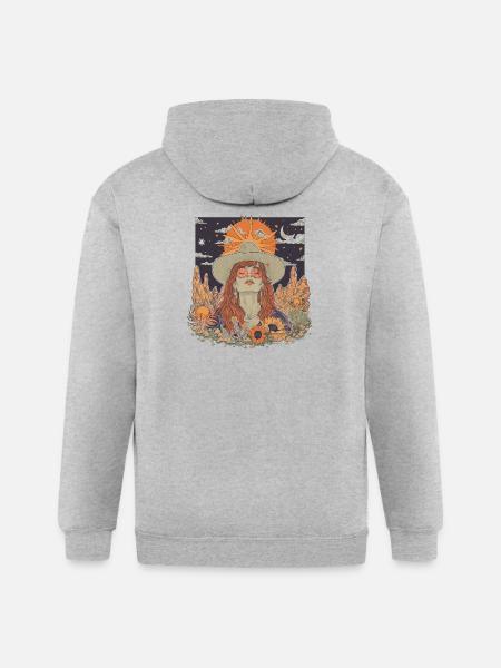 Mystic Sunflower Dreamer Illustration - Gildan Heavy Blend Adult Zip Hoodie - heather gray