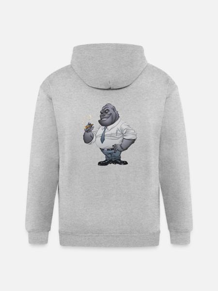 Cigar Smoking Gorilla - Gildan Heavy Blend Adult Zip Hoodie - heather gray