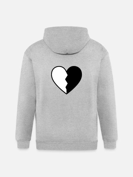 black and white heart - Gildan Heavy Blend Adult Zip Hoodie - heather gray