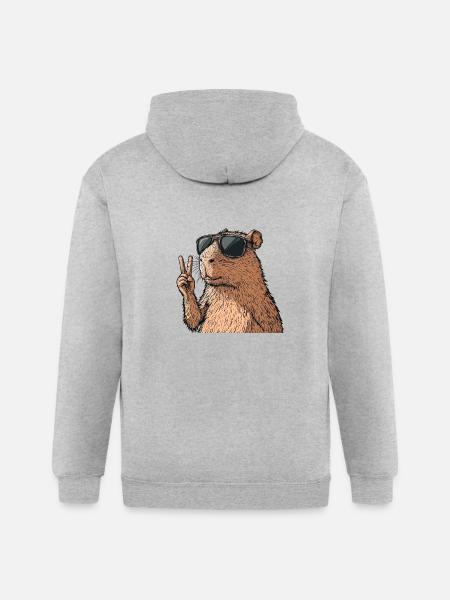Cool Capybara in Glasses - Gildan Heavy Blend Adult Zip Hoodie - heather gray