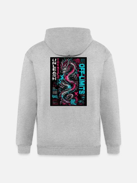 Neon Dragon Chaos Print - Gildan Heavy Blend Adult Zip Hoodie - heather gray