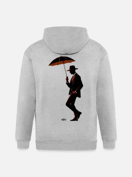 Noir Gentleman Umbrella Silhouette - Gildan Heavy Blend Adult Zip Hoodie - heather gray