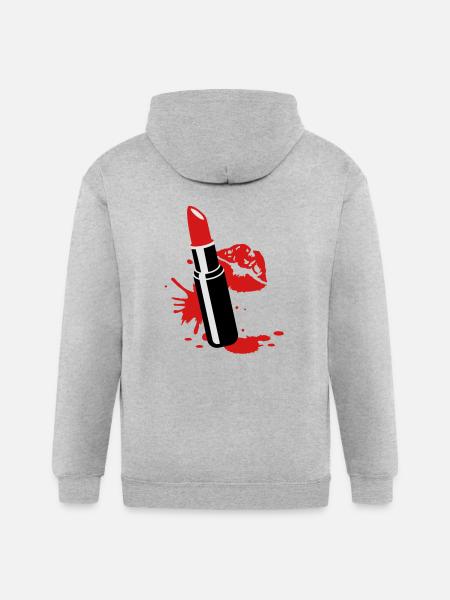 Lipstick with kissing lips - Gildan Heavy Blend Adult Zip Hoodie - heather gray - Back