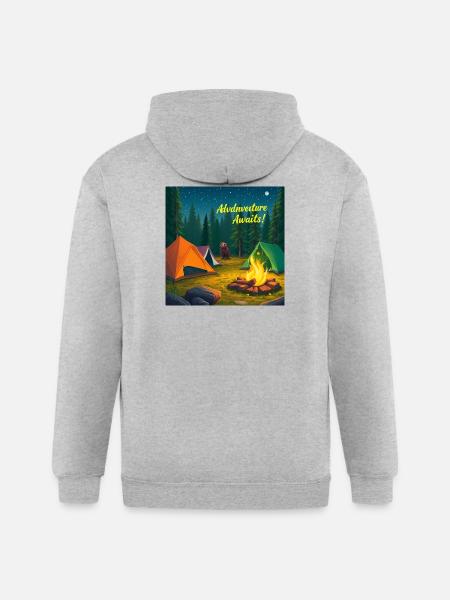 Campfire Adventure Night Scene - Gildan Heavy Blend Adult Zip Hoodie - heather gray