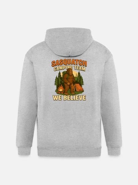 Sasquatch Camping Team – We Believe - Gildan Heavy Blend Adult Zip Hoodie - heather gray