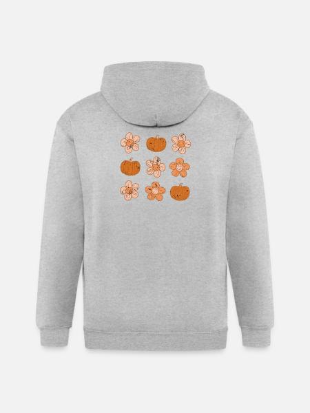 Rustic Pumpkin and Flower Pattern - Gildan Heavy Blend Adult Zip Hoodie - heather gray
