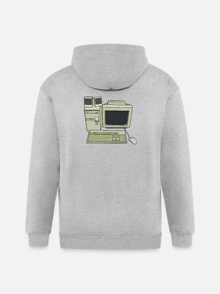 Retro Computer Desk Setup - Gildan Heavy Blend Adult Zip Hoodie - heather gray
