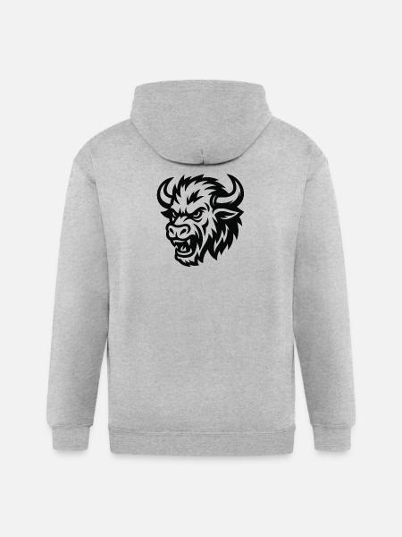 Tribal Bison Head Silhouette - Gildan Heavy Blend Adult Zip Hoodie - heather gray