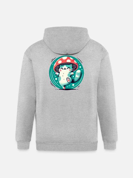 Whimsy Mushroom Hat Cat - Gildan Heavy Blend Adult Zip Hoodie - heather gray