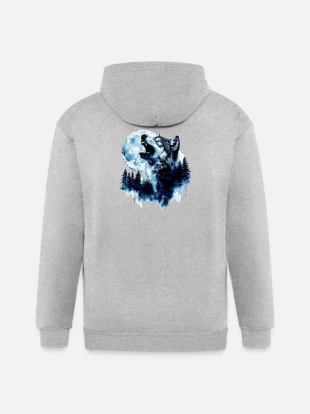 Wolf Howling at the Moon - Gildan Heavy Blend Adult Zip Hoodie - heather gray