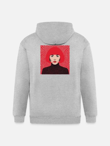 Crimson Pop Art Halftone Portrait - Gildan Heavy Blend Adult Zip Hoodie - heather gray