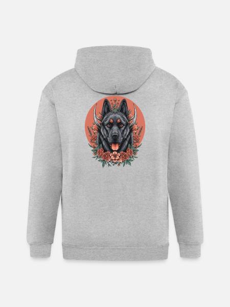Floral Wolfdog Circle - Gildan Heavy Blend Adult Zip Hoodie - heather gray