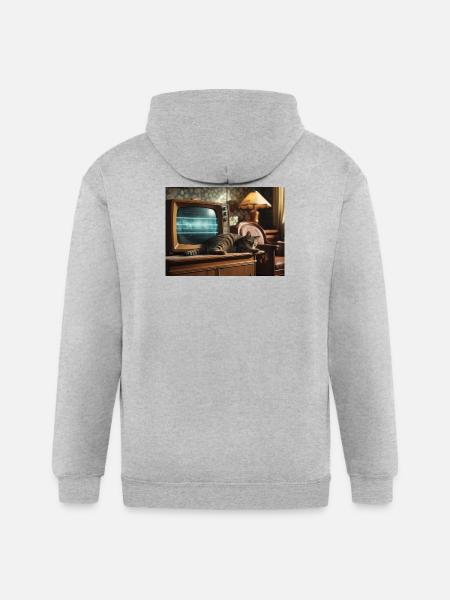 Retro TV Cat Nap - Gildan Heavy Blend Adult Zip Hoodie - heather gray