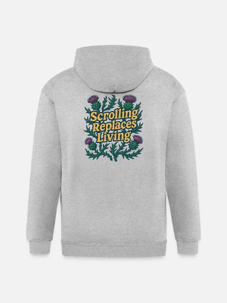 Scrolling Replaces Living Typography - Gildan Heavy Blend Adult Zip Hoodie - heather gray