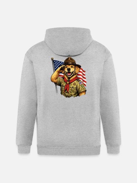 Patriotic Pup Scout Salute - Gildan Heavy Blend Adult Zip Hoodie - heather gray