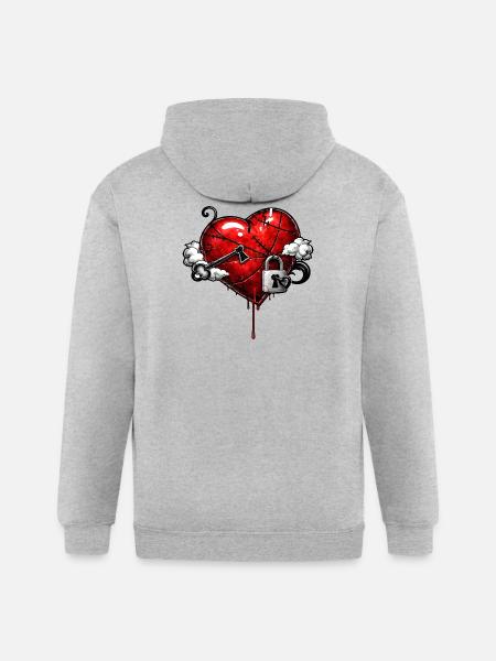 Scarred Heart with Lock - Gildan Heavy Blend Adult Zip Hoodie - heather gray