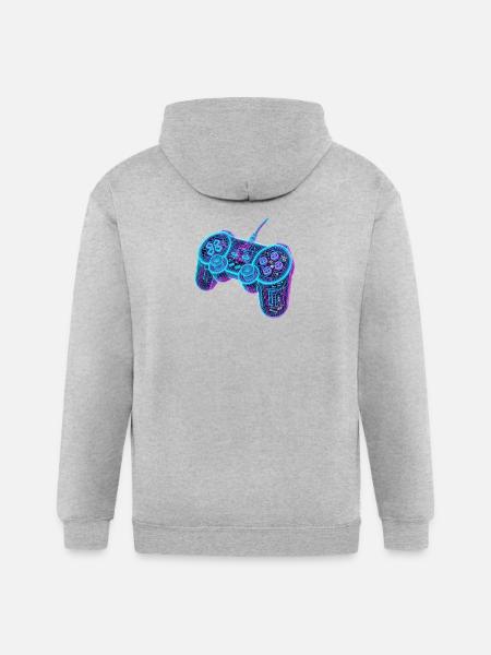 Futuristic Neon Wireframe Game Controller - Gildan Heavy Blend Adult Zip Hoodie - heather gray