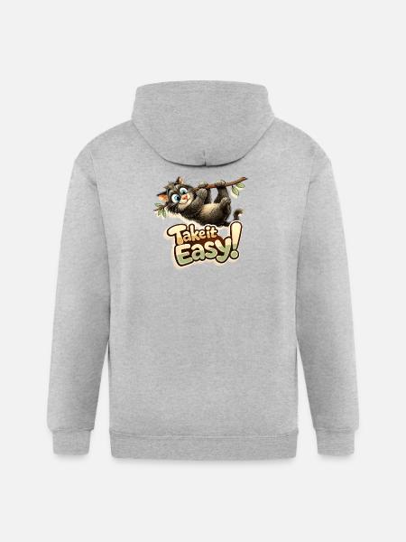 Take It Easy Sloth Graphic - Gildan Heavy Blend Adult Zip Hoodie - heather gray
