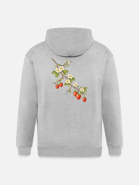 Strawberry Branch with Blossoms Illustration - Gildan Heavy Blend Adult Zip Hoodie - heather gray