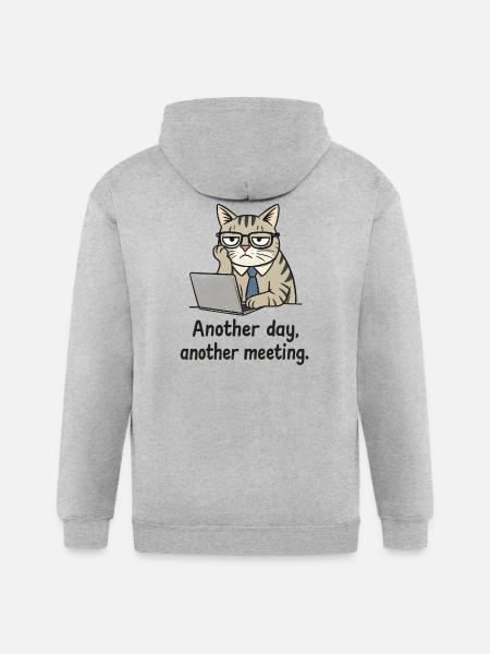 Grumpy Office Cat at Laptop - Gildan Heavy Blend Adult Zip Hoodie - heather gray
