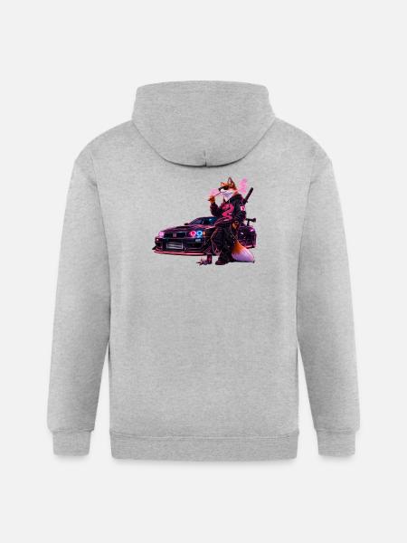 Neon Fox Racer - Gildan Heavy Blend Adult Zip Hoodie - heather gray