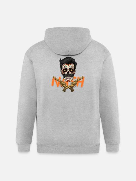 Sugar Skull Gunslinger Tee - Gildan Heavy Blend Adult Zip Hoodie - heather gray