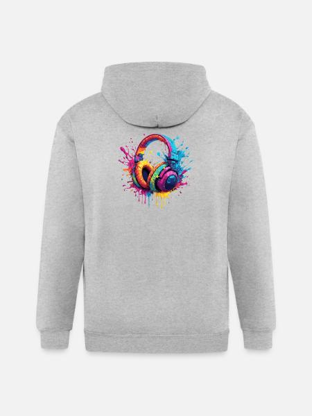 Neon Splash Headphones Art - Gildan Heavy Blend Adult Zip Hoodie - heather gray